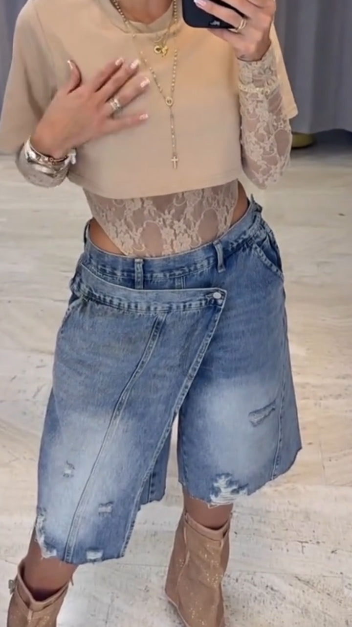 Women Patchwork Washed Casual Jeans