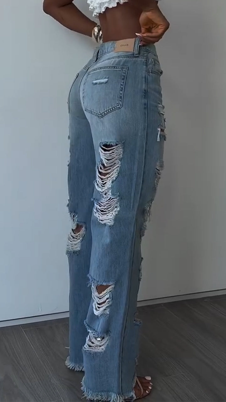 Women Ripped Scratch Casual Jeans