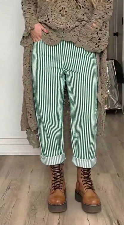 Women Vertical Striped Casual Pants