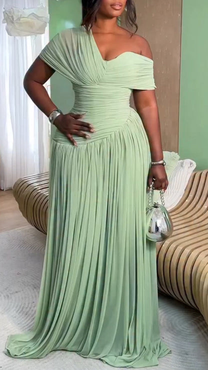 Womens Oblique Neck Solid Color Splicing Elegant Temperament Dinner Party Style Dress
