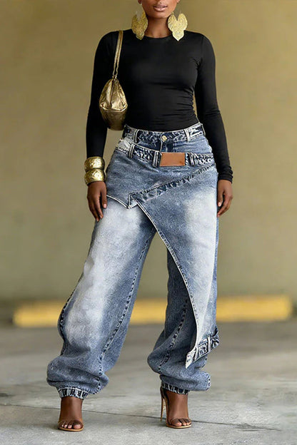 Ladies' Hot Selling Casual Asymmetrical Overlapping Jeans