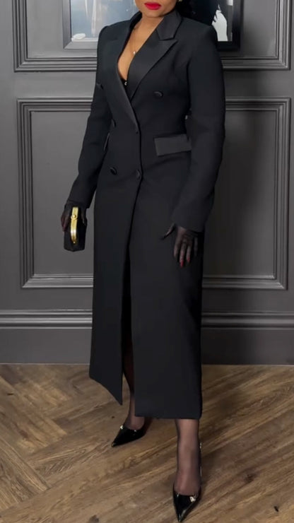 Women's Lapel Suit Dress with Elegant Long Dress