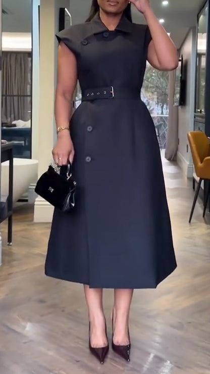 Women Collar Buckle Elegant Temperament Dress
