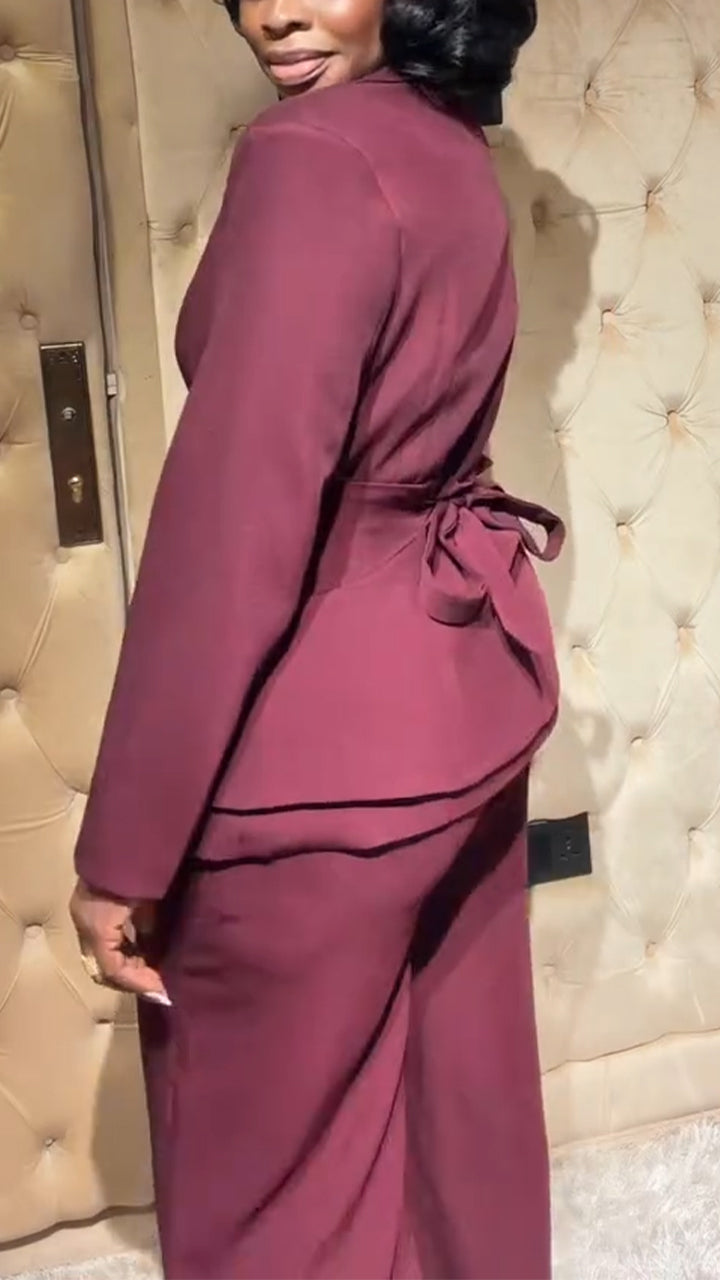 Women Collar Tie Waist Cinching Temperament Commuting Three Piece Set