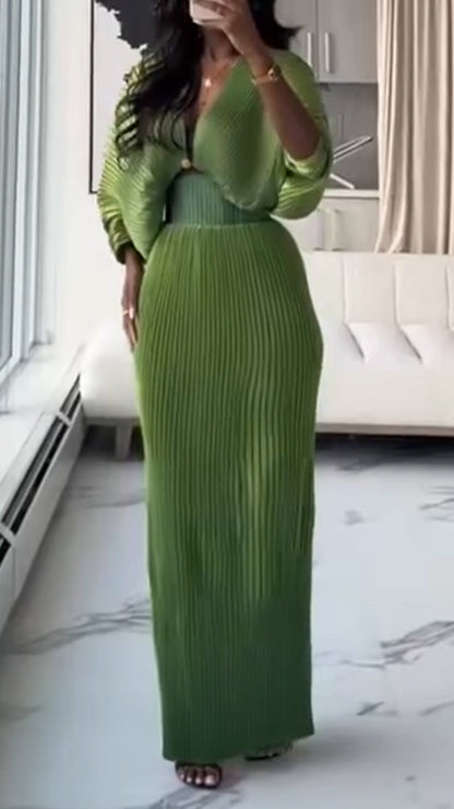 Womens Deep V-neck Waist Cinching Splicing and Elegant Temperament Dress