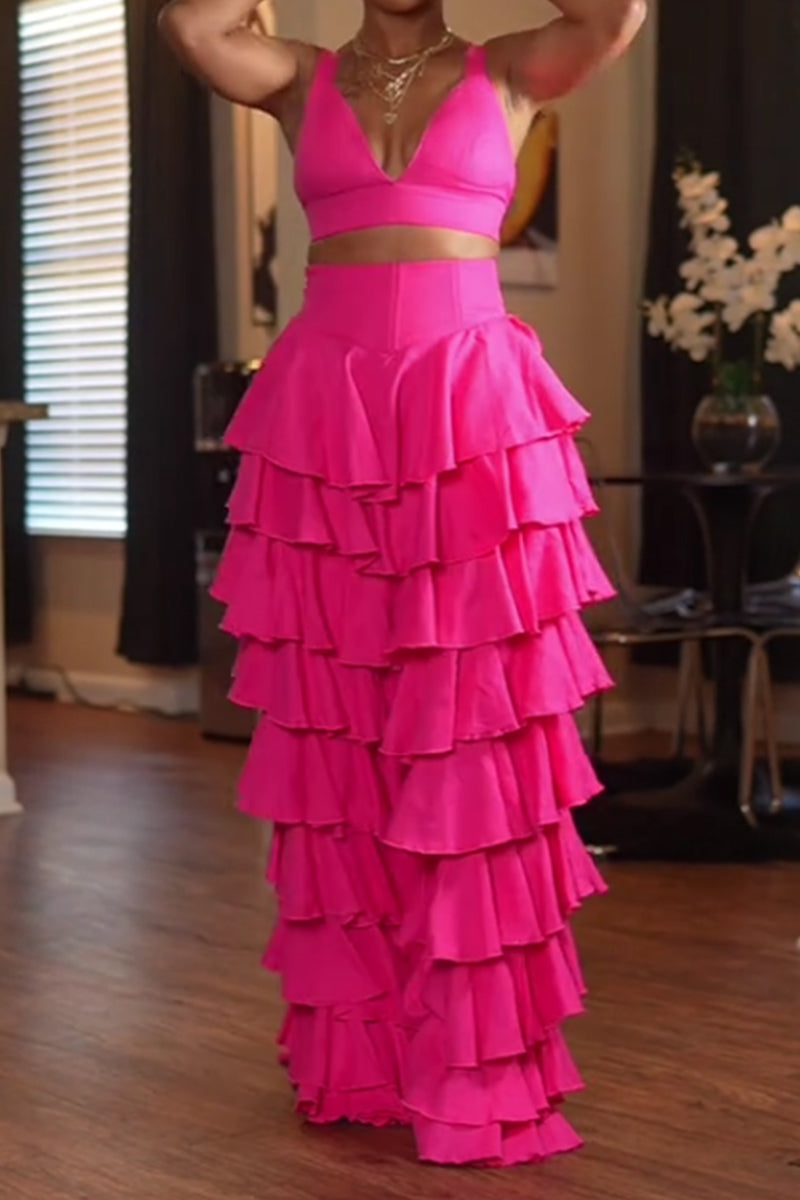 Women's Strappy Party Top Or Multi Tiered Ruffle Wide Leg Trousers