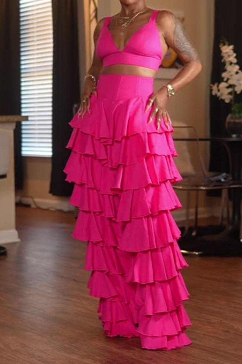 Women's Strappy Party Top Or Multi Tiered Ruffle Wide Leg Trousers