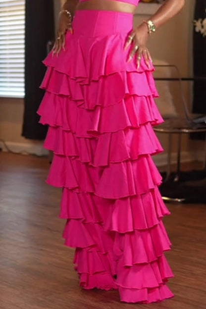 Women's Strappy Party Top Or Multi Tiered Ruffle Wide Leg Trousers