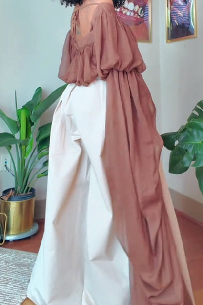Women's Off The Shoulder Long Resort Top or High Waisted Loose Fitting Wide Leg Trousers