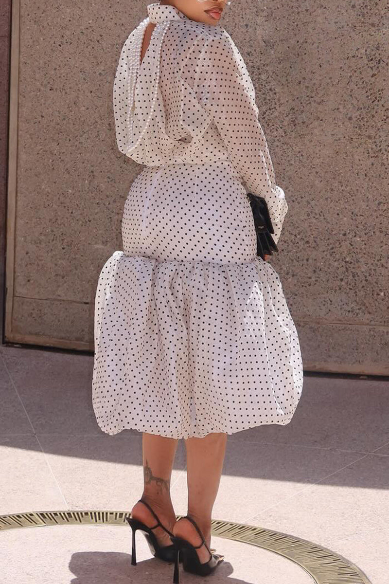 Women's Elegant Polka Dot Blouse Balloon Hem Skirt Set