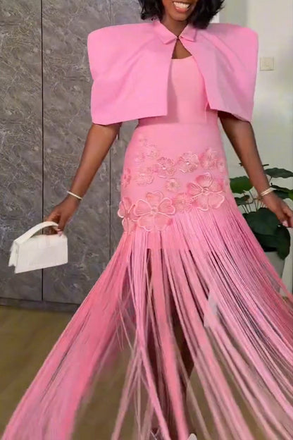 Women's Elegant Party Fringe Two Piece Maxi Dress