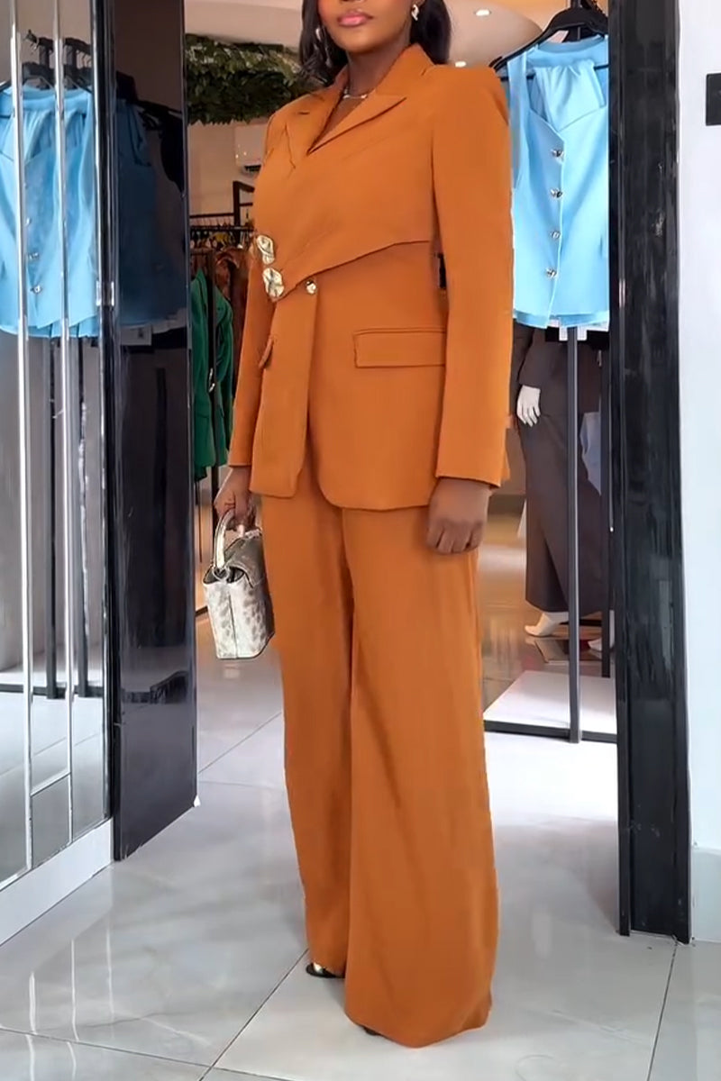 Women Collar Splicing Jacket+ Wide Leg Pants Temperament Commuting Formal Suit