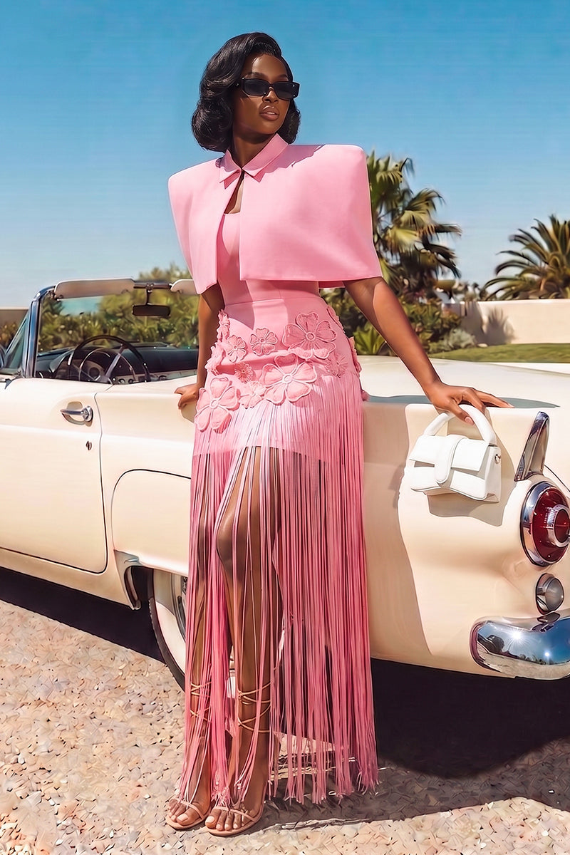 Women's Elegant Party Fringe Two Piece Maxi Dress