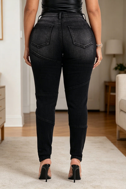 Women's Washed Water Spliced Rivet Casual Tight Jeans