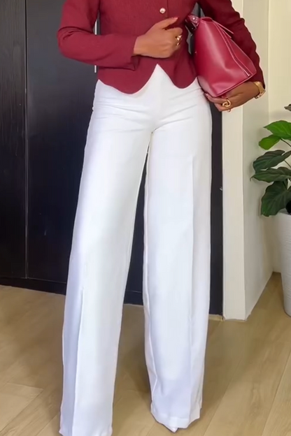 Women Round Neck Button-down Top and Trousers Temperament Casual Suit